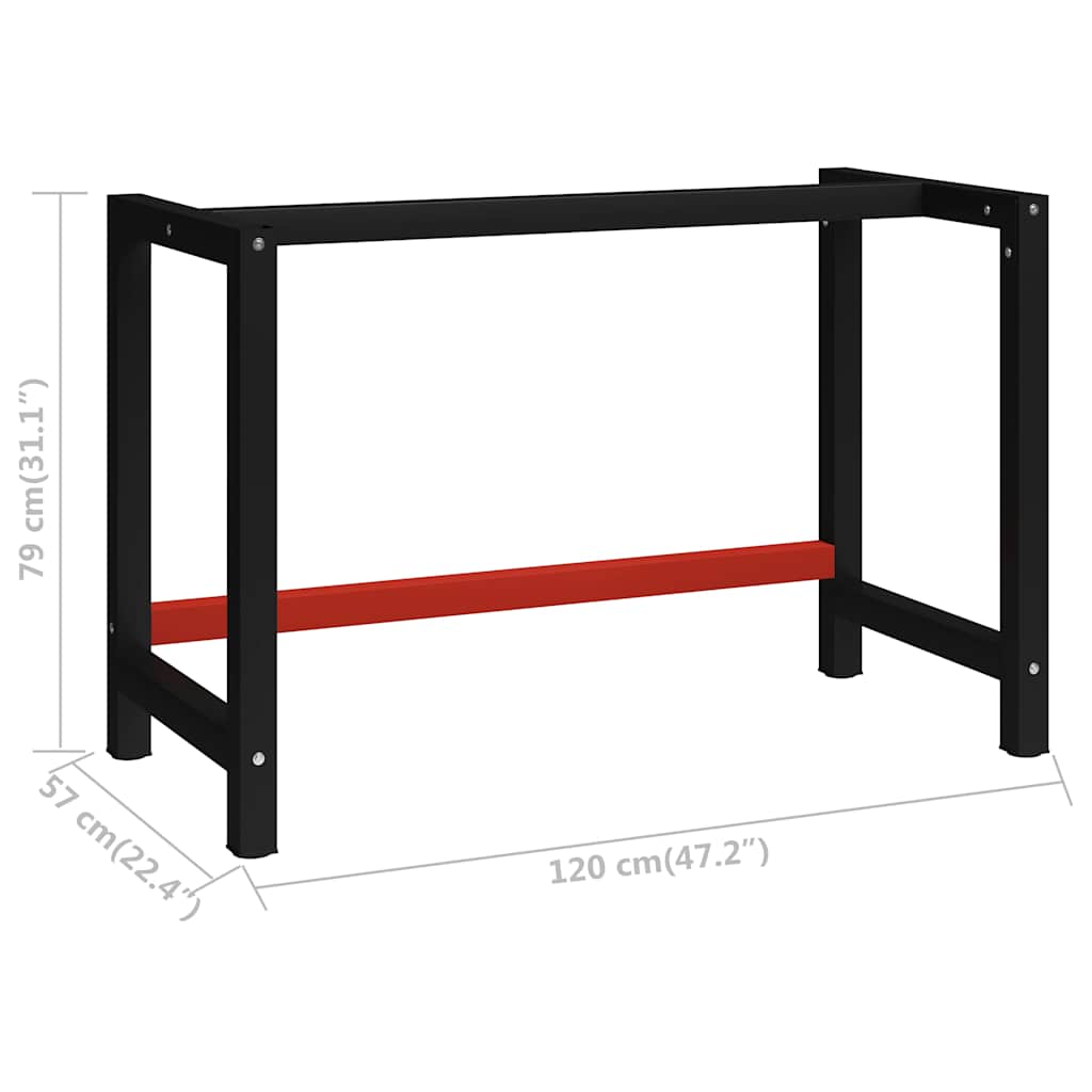 Werkbankgestell Metall 80x57x79 cm Schwarz und Rot