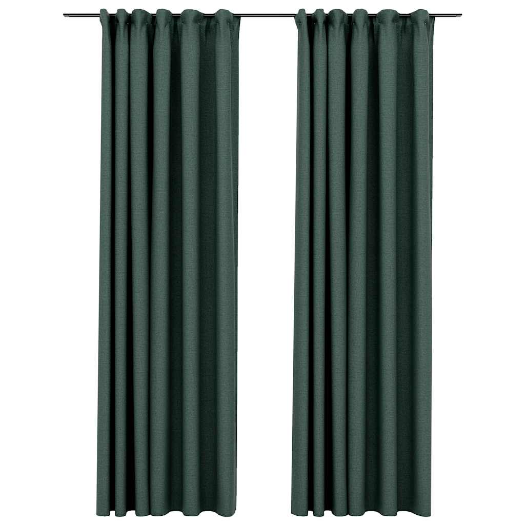 Verdunkelungsvorhänge Haken Leinenoptik 2Stk. Schwarz 140x175cm
