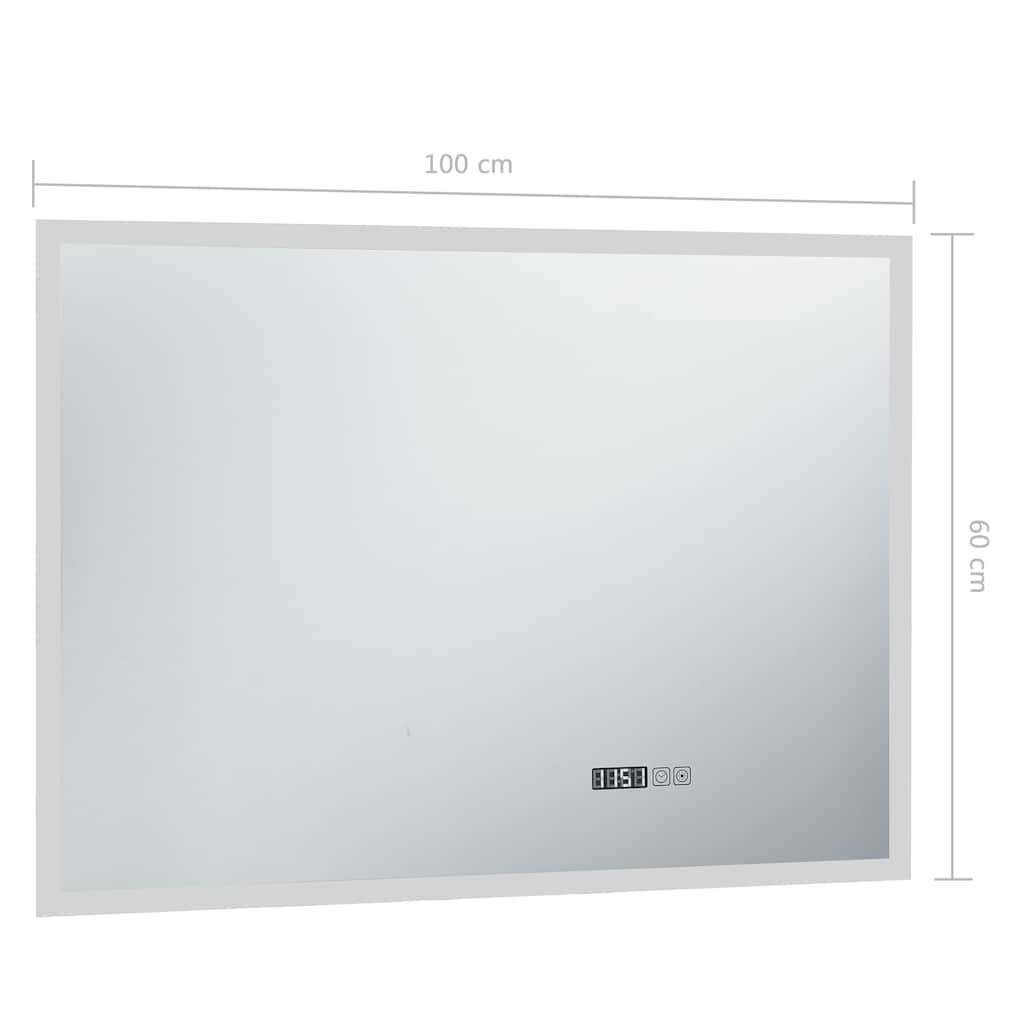 LED-Badspiegel mit Berührungssensor und Zeitanzeige 100x60 cm