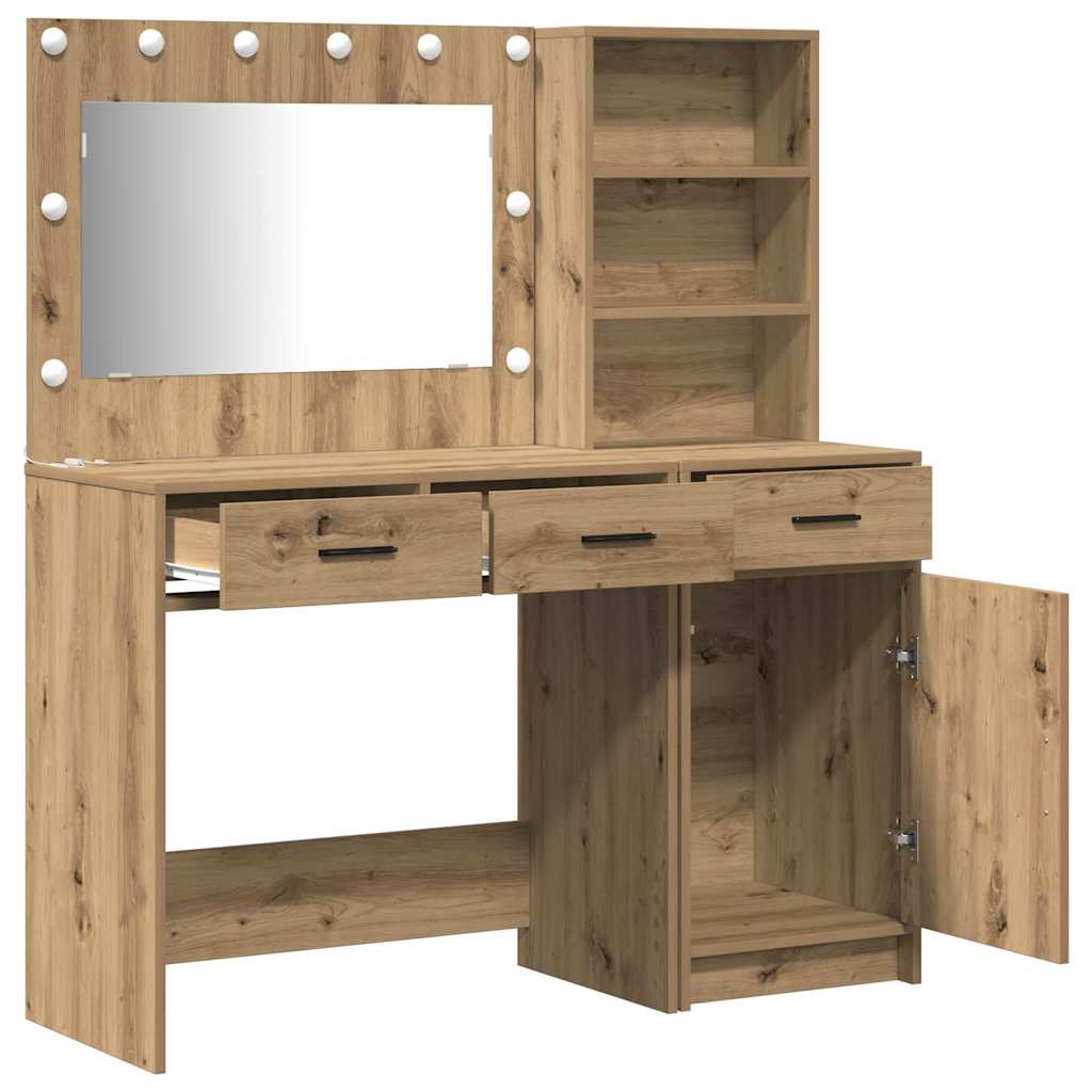 Schminktisch mit Spiegelbeleuchtung 2 pcs Weiß Holzwerkstoff