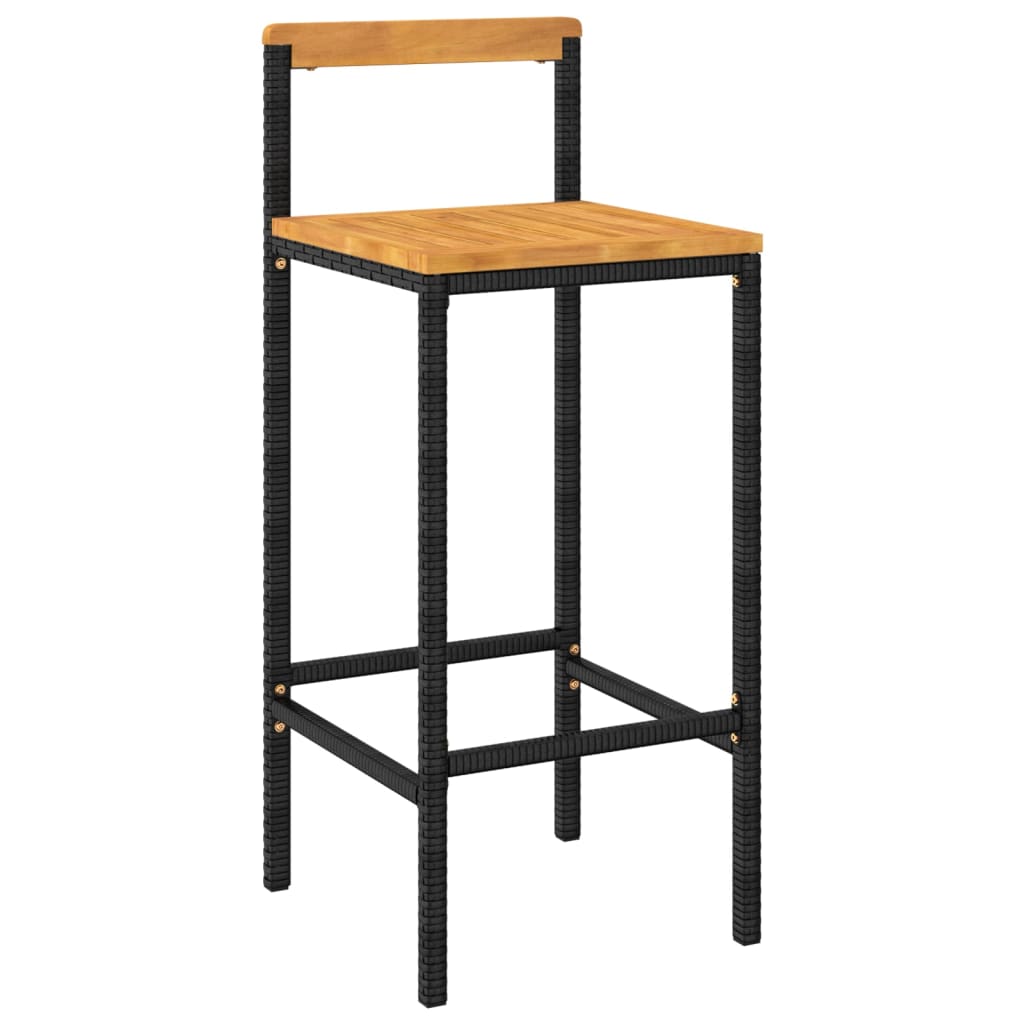 Barhocker 2 Stk. Grau Poly Rattan und Massivholz Akazie