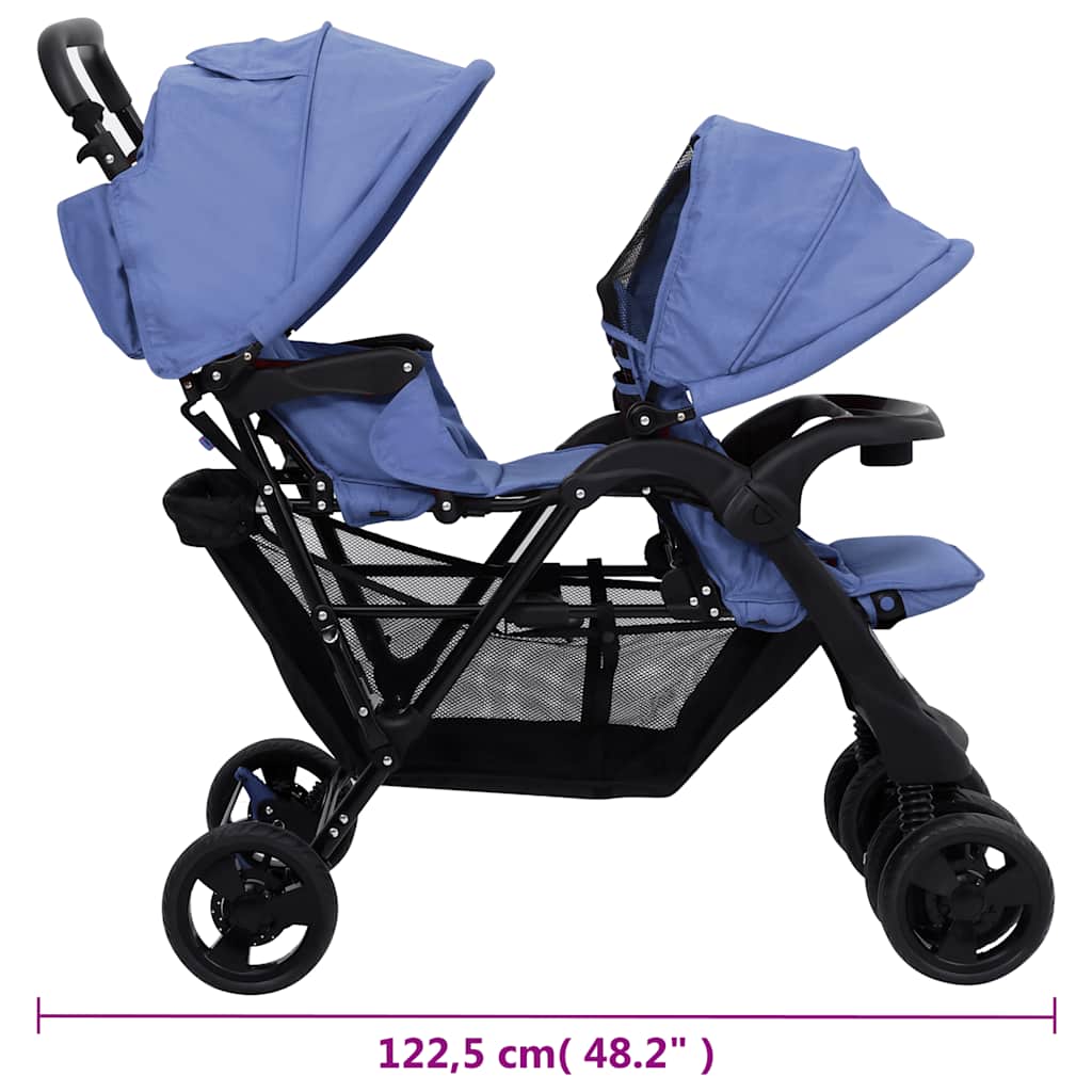 Tandem-Zwillingskinderwagen Dunkelgrau Stahl