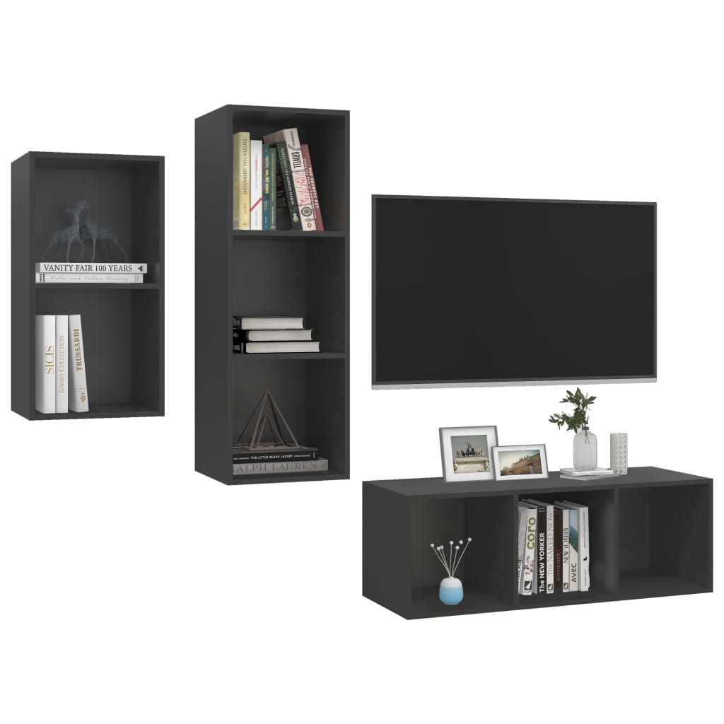 3-tlg. TV-Schrank-Set Weiß Holzwerkstoff