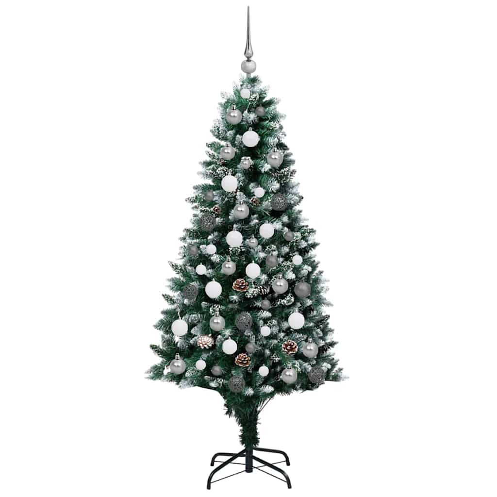 Künstlicher Weihnachtsbaum mit LEDs Kugeln Zapfen 150 cm
