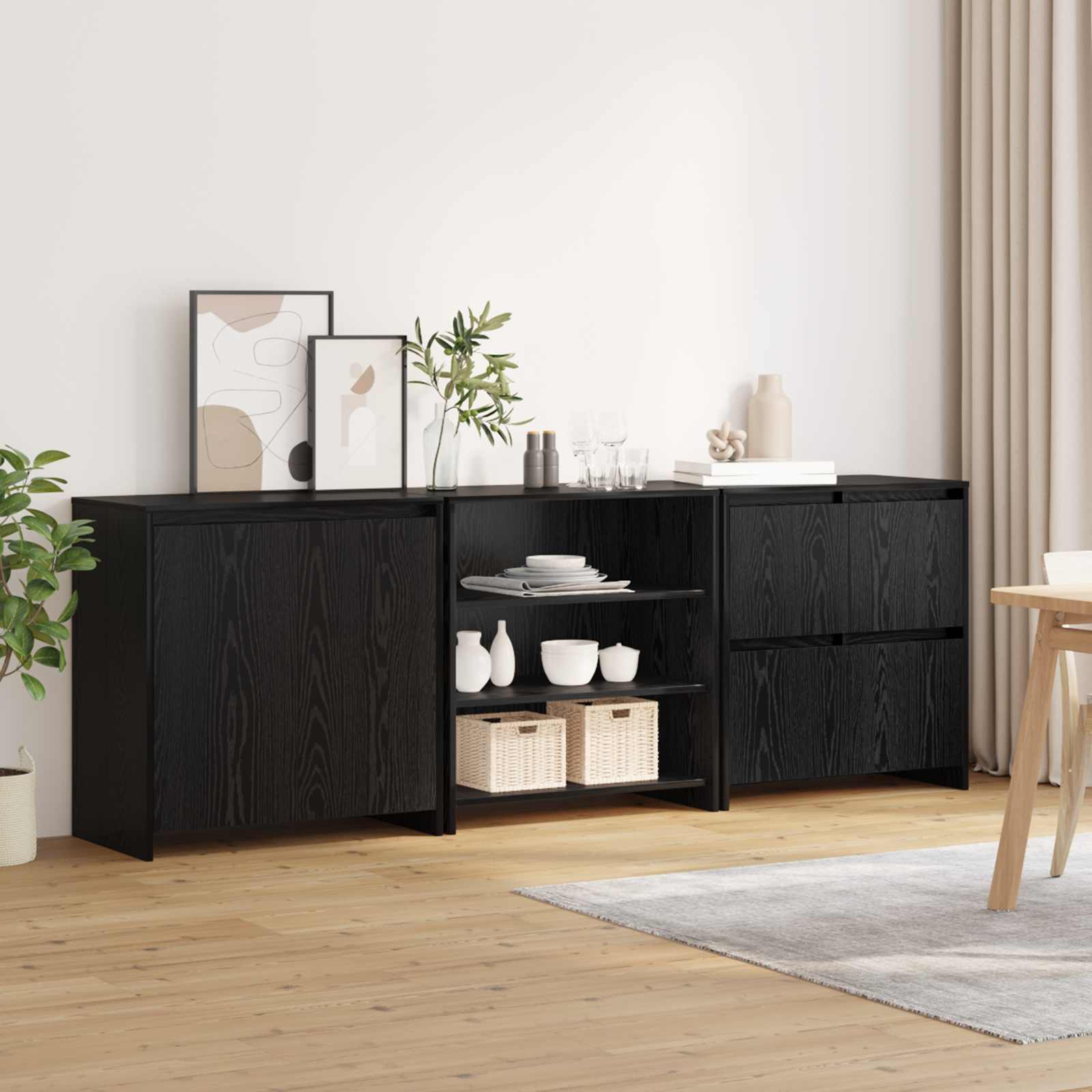 3-tlg. Sideboard Weiß Holzwerkstoff