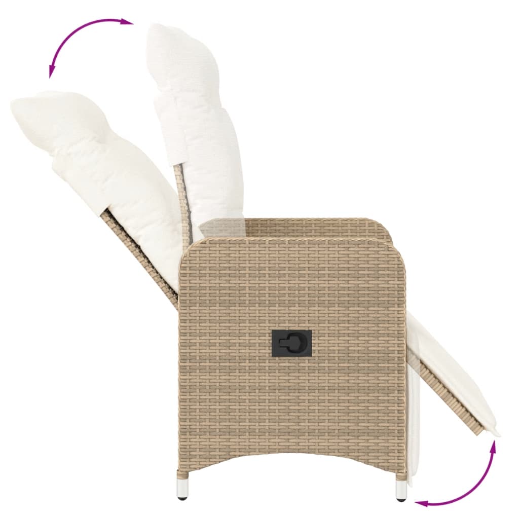 Gartensessel Verstellbar mit Kissen Schwarz Poly Rattan