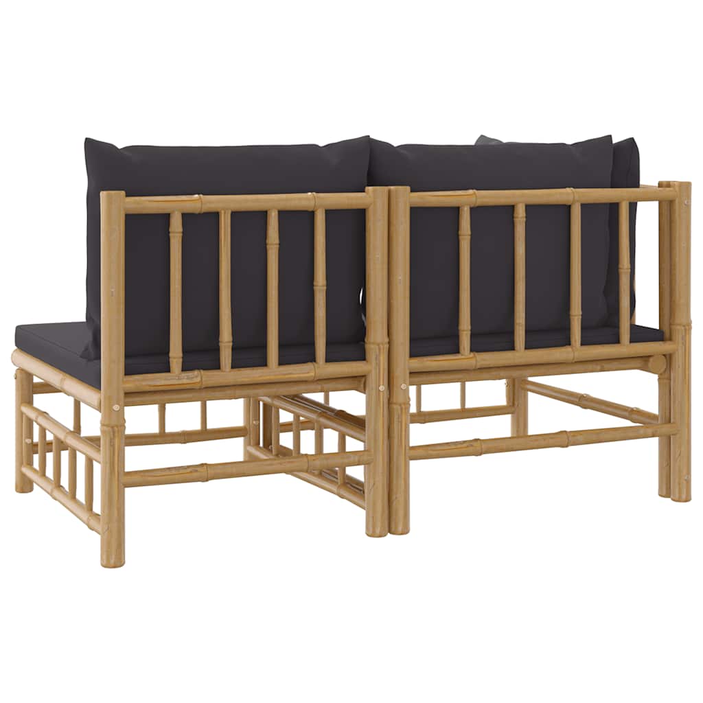 3-tlg. Garten-Lounge-Set mit Kissen Creme Bambus