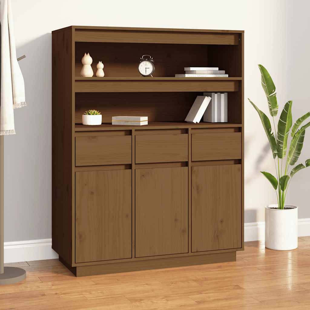 Highboard Honigbraun 89x40x116,5 cm Massivholz Kiefer