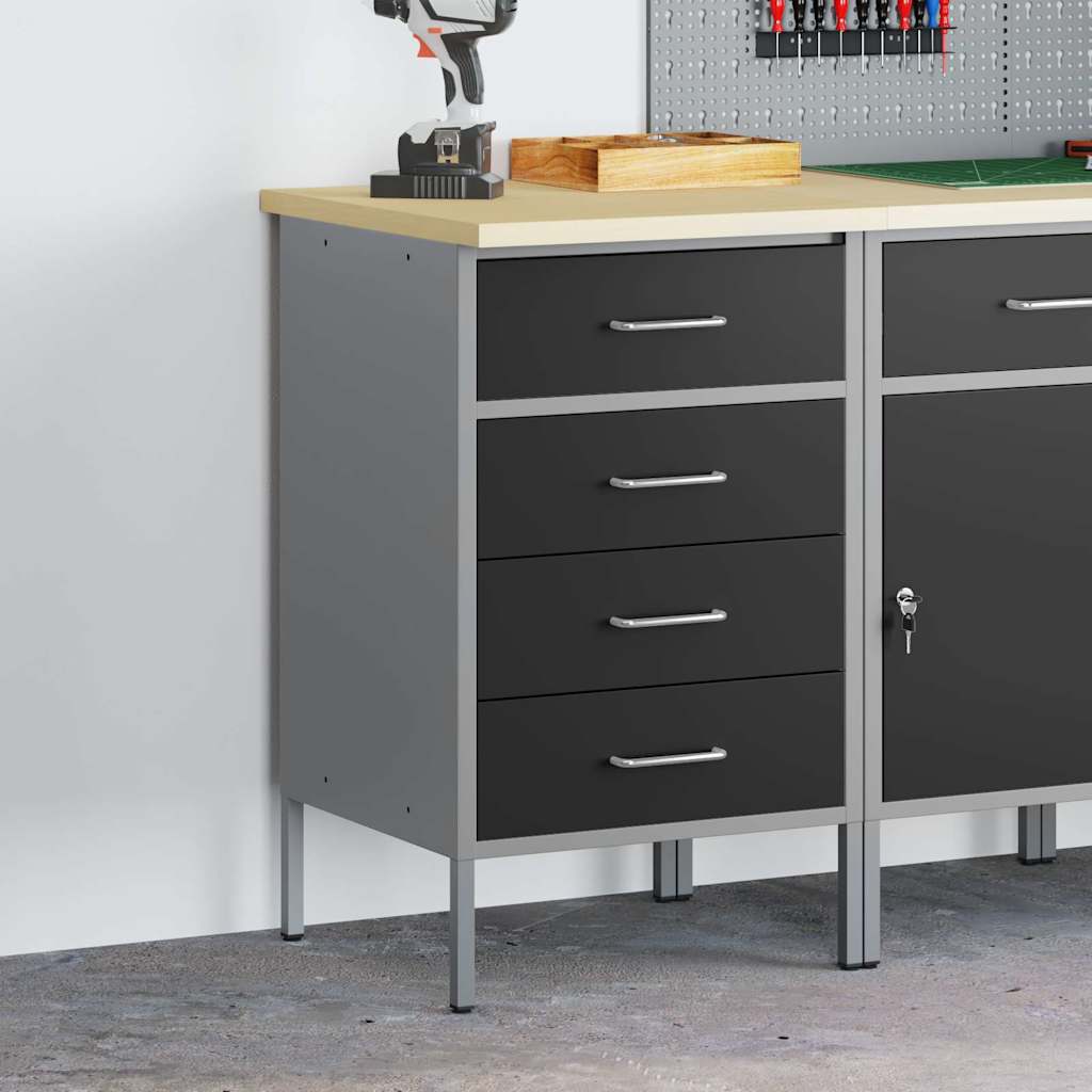 Werkbank mit Schubladen Schwarz und Grau 50 x 55 x 85 cm
