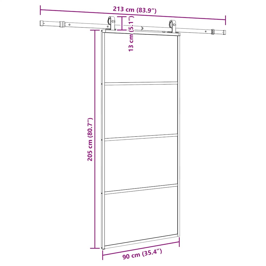 Schiebetür mit Beschlag Schwarz 76x205 cm ESG-Glas