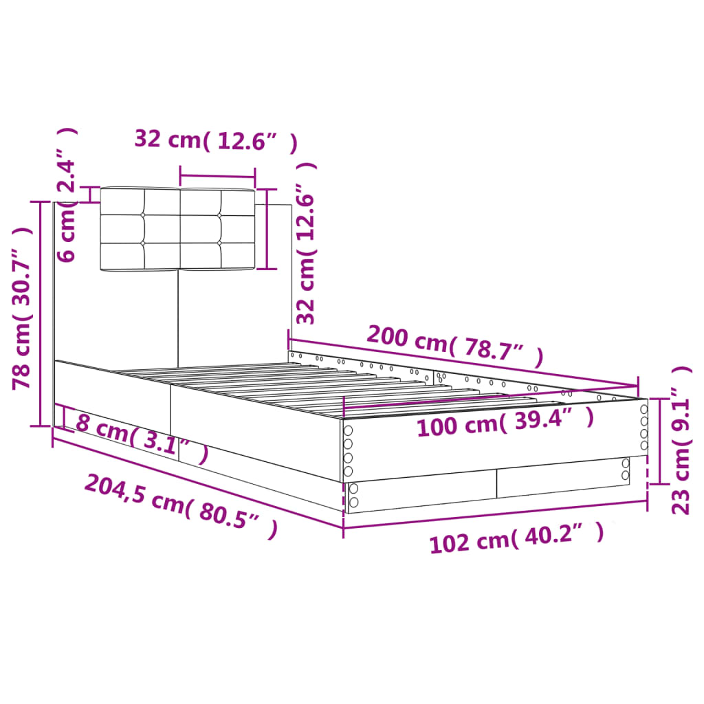 Bettgestell mit Kopfteil Grau Sonoma 180x200 cm Holzwerkstoff