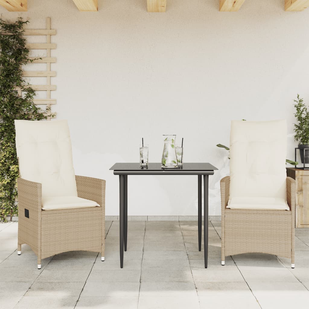 Gartensessel Verstellbar mit Kissen Schwarz Poly Rattan