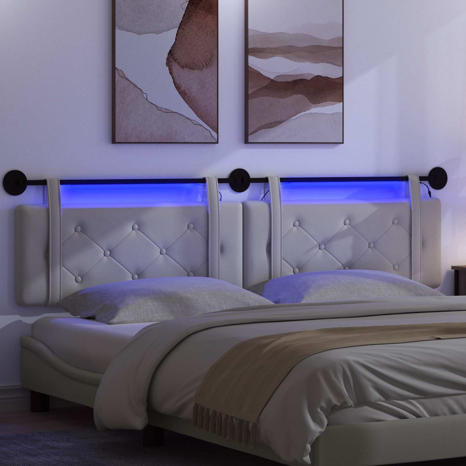 Hängendes Kopfteil Mit LED Licht Creme Kunstleder