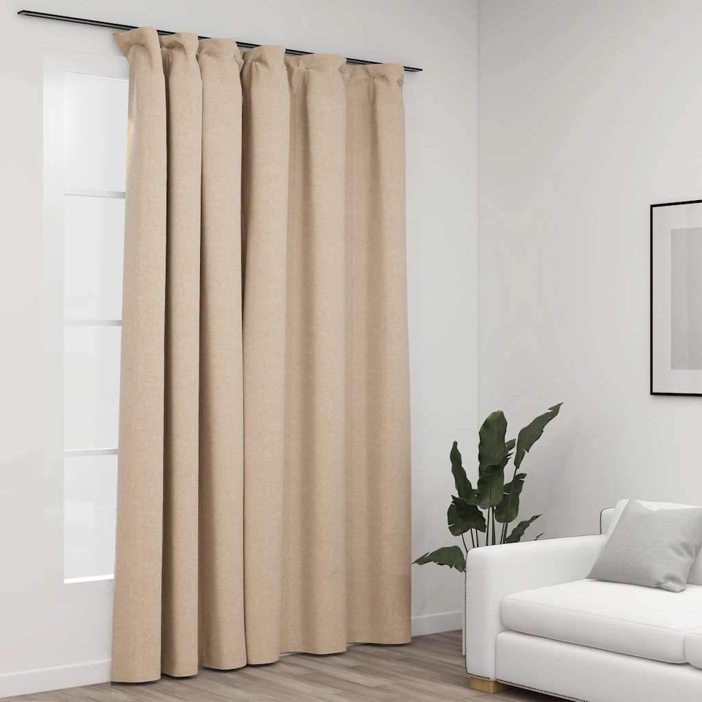 Verdunkelungsvorhänge mit Haken Leinenoptik Schwarz 290x245cm