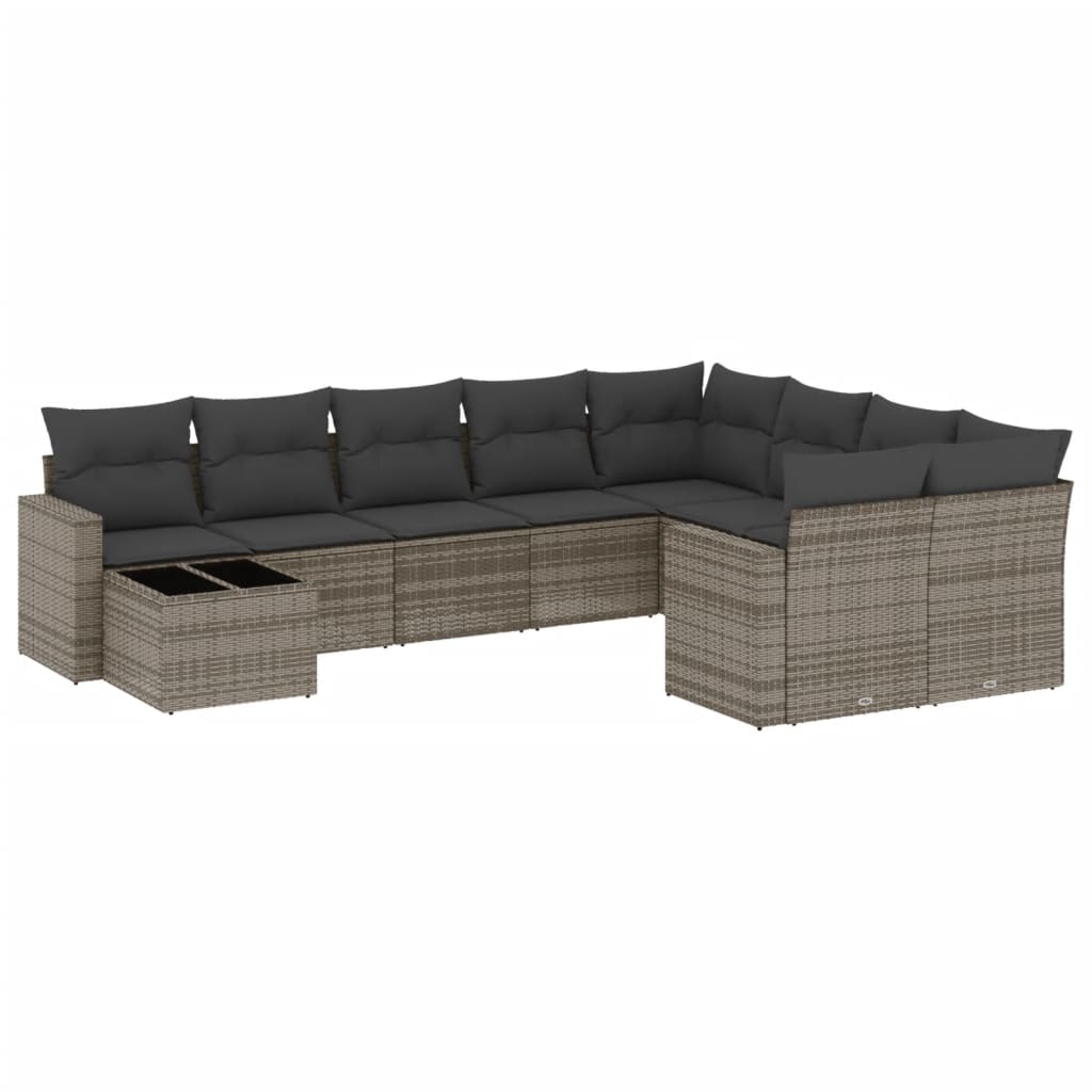 10-tlg. Garten-Sofagarnitur mit Kissen Schwarz Poly Rattan