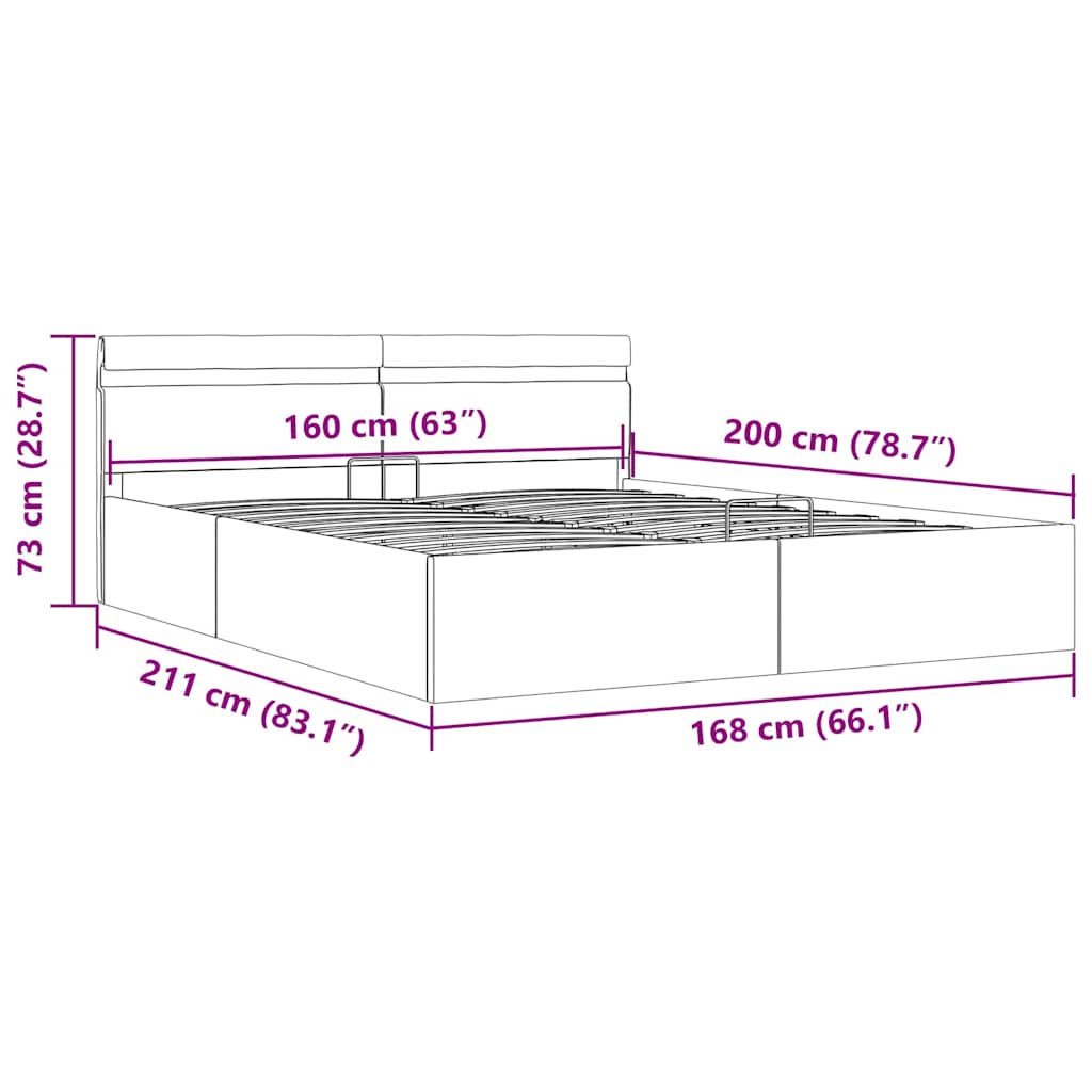 Bett mit Bettkasten Hydraulisch LED Dunkelgrau Stoff 90x200 cm