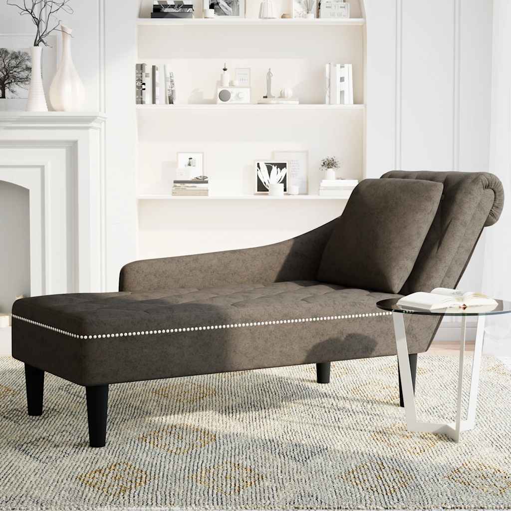 Chaiselongue mit Kissen und Rechter Armlehne Braun Kunstleder