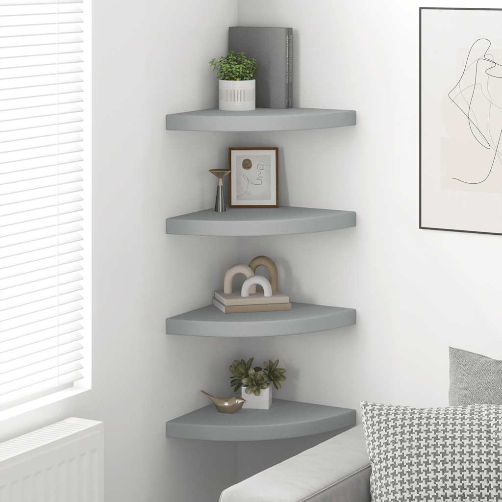 Schwebende Eckregale 2 Stk. Hochglanz-Weiß 25x25x3,8 cm MDF