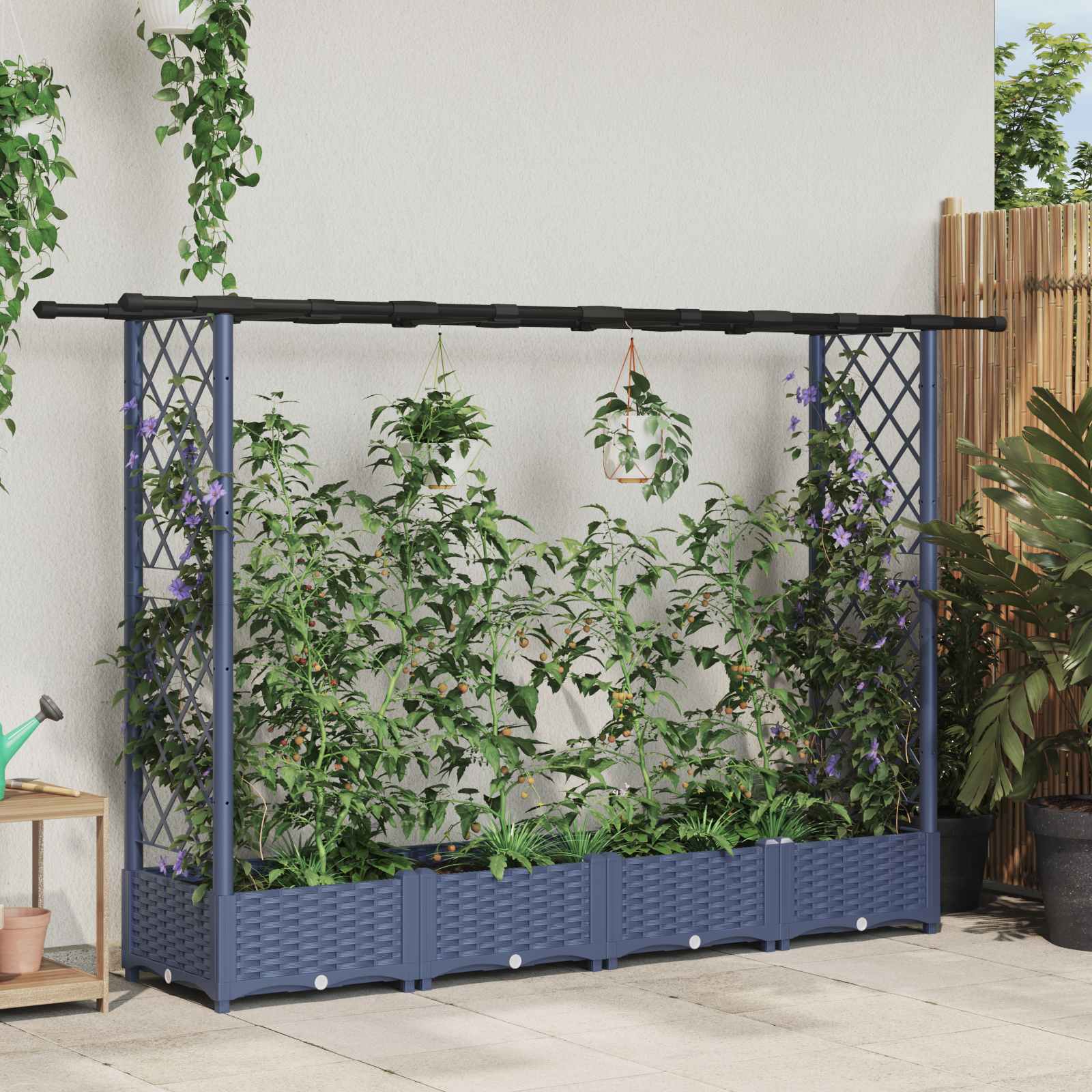 Hochbeet mit Rankgitter und Dach Braun 124 x 40 x 123 cm PP