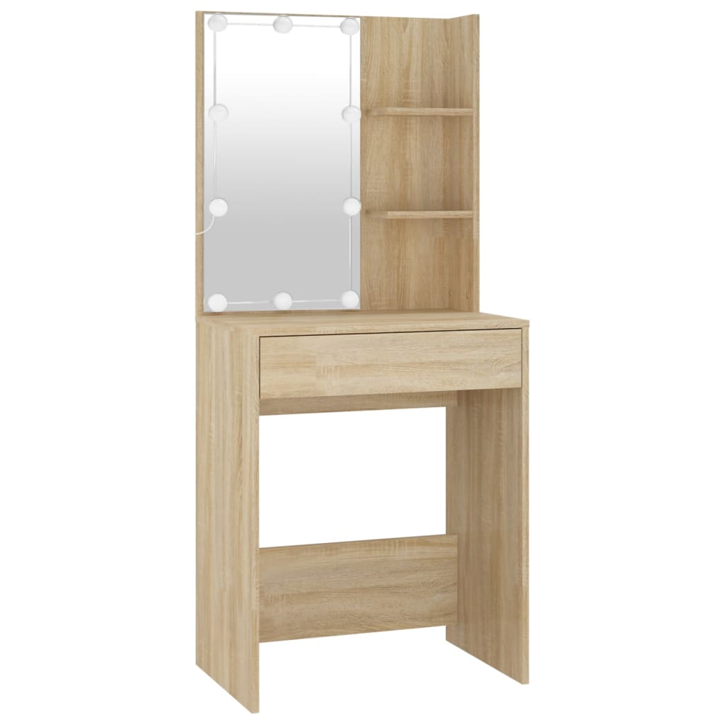 LED-Schminktisch mit 2 Schränken Weiß Holzwerkstoff