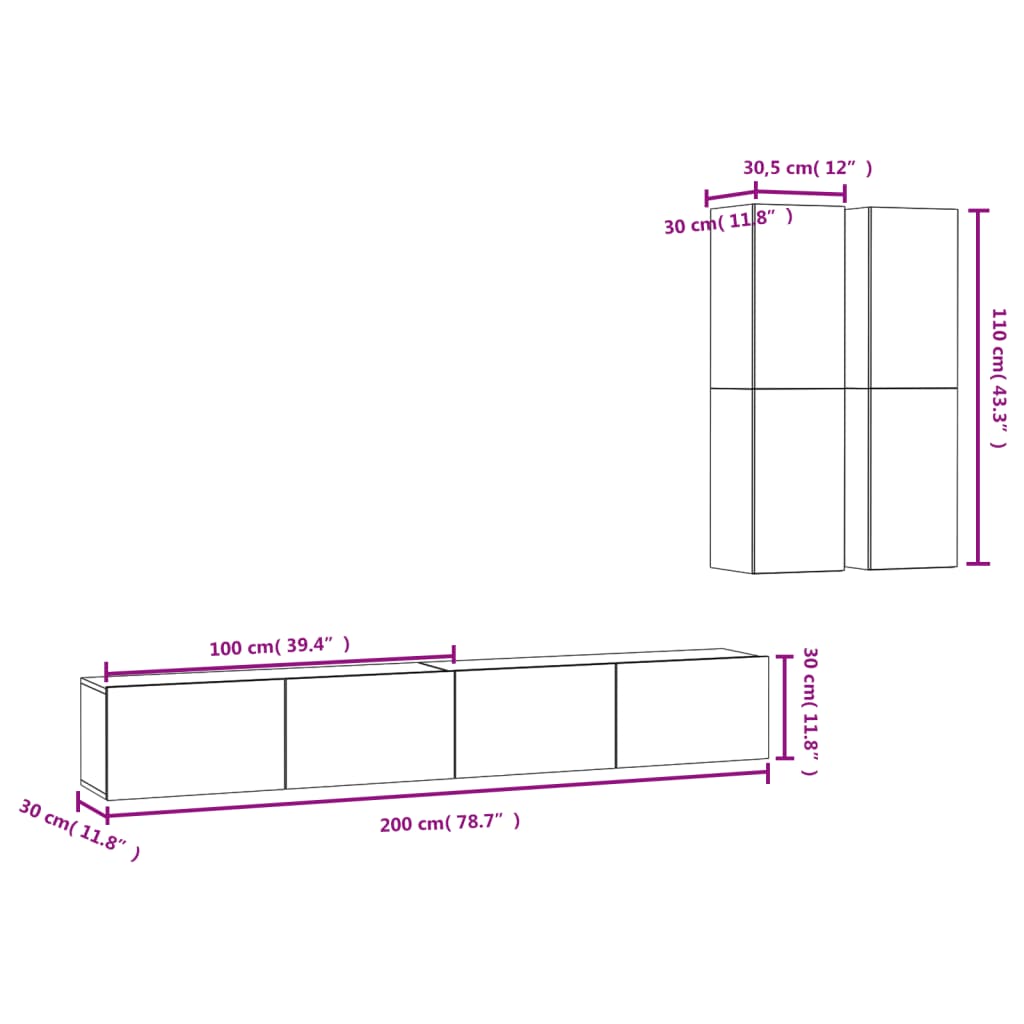 4-tlg. TV-Schrank-Set Weiß Holzwerkstoff