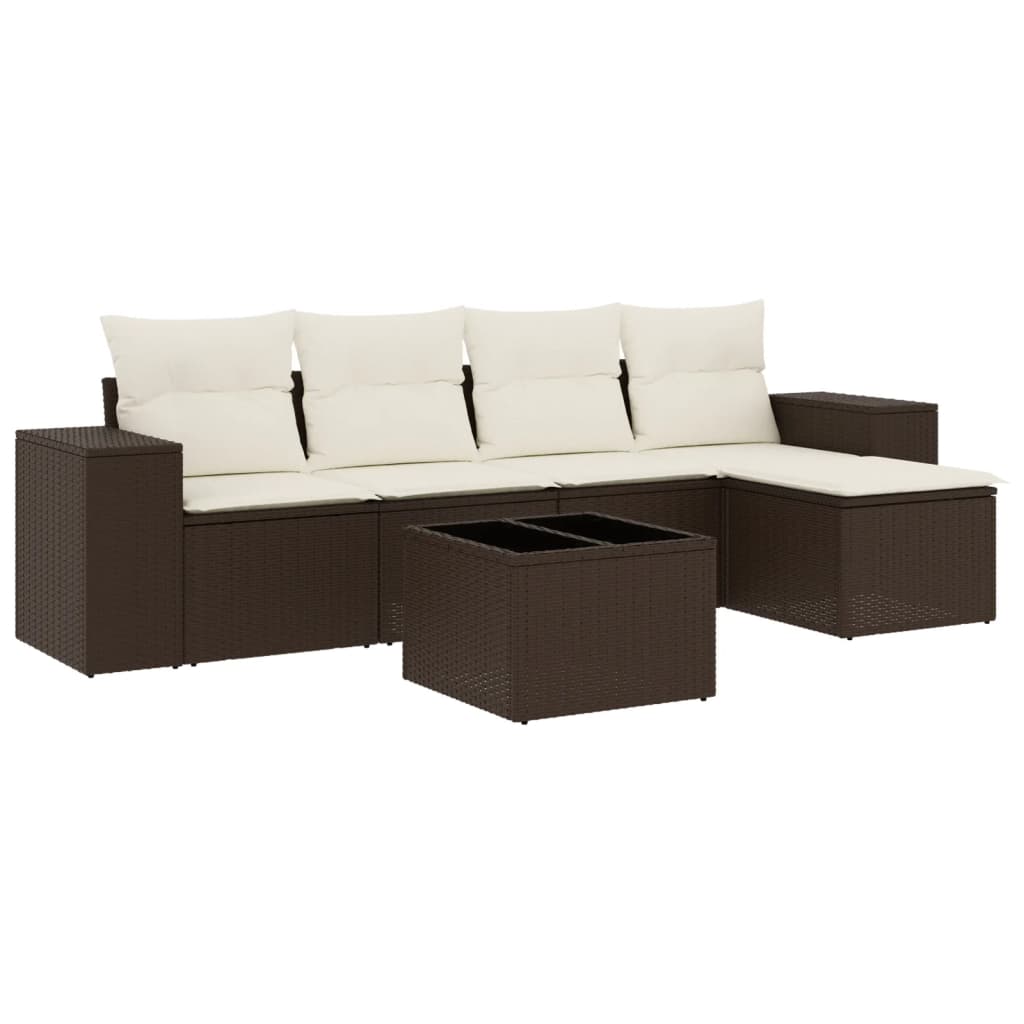 5-tlg. Garten-Sofagarnitur mit Kissen Schwarz Poly Rattan