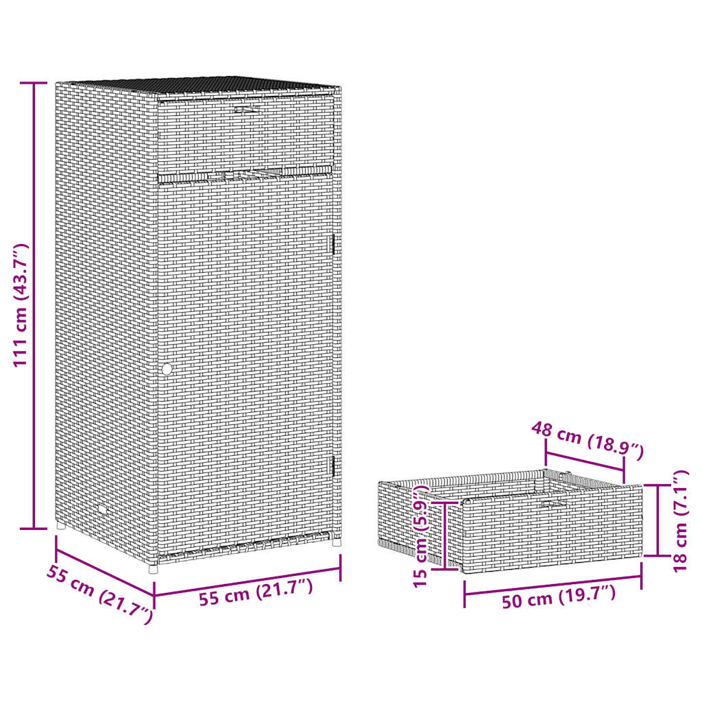 Gartenschrank Schwarz 55x55x111 cm Poly Rattan