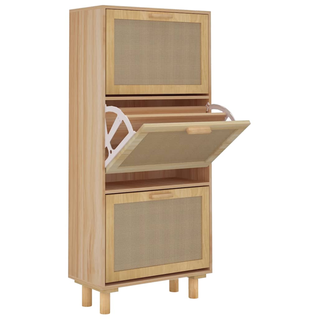 Schuhschrank Weiß 52x25x115 cm Holzwerkstoff & Rattan Natur