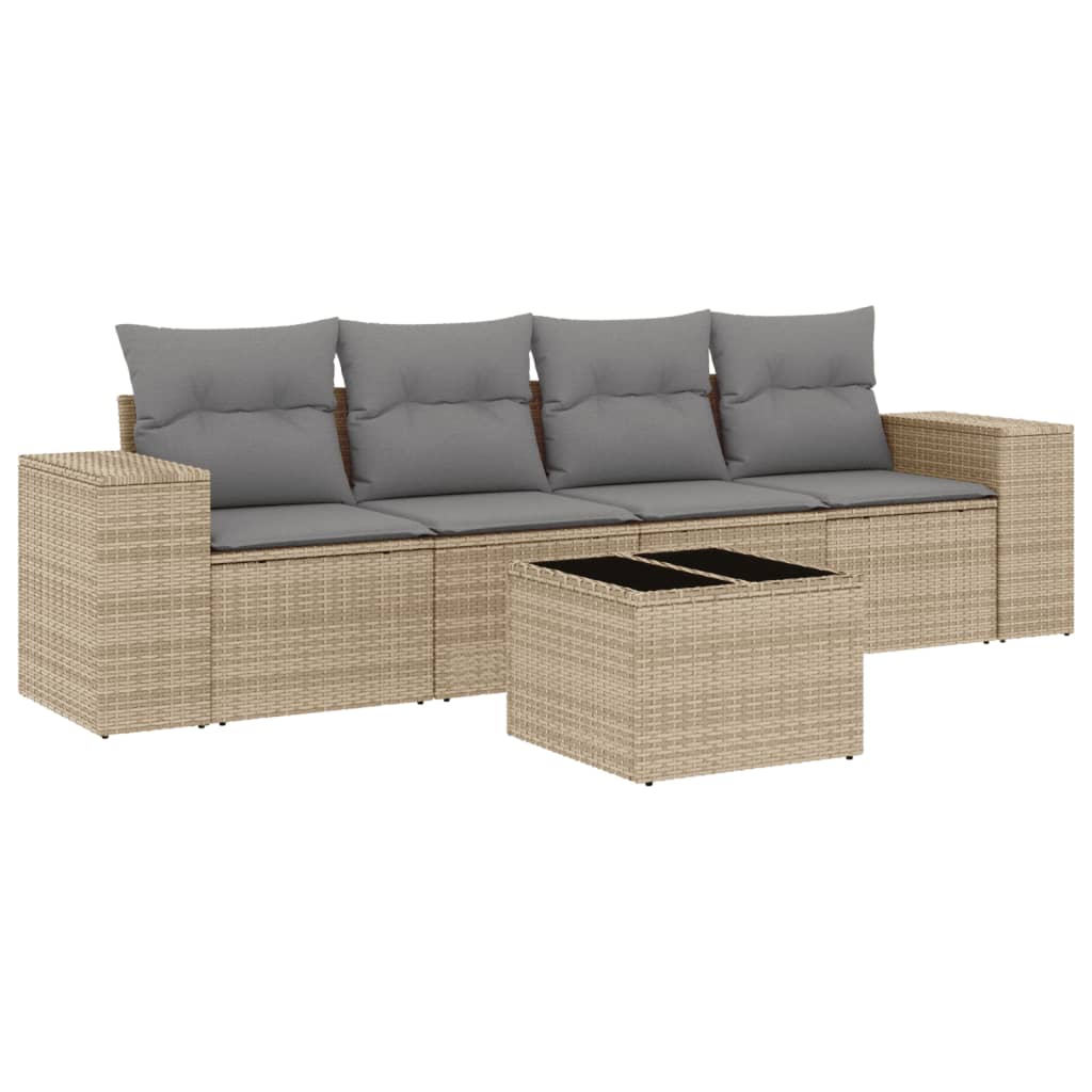5-tlg. Garten-Sofagarnitur mit Kissen Schwarz Poly Rattan