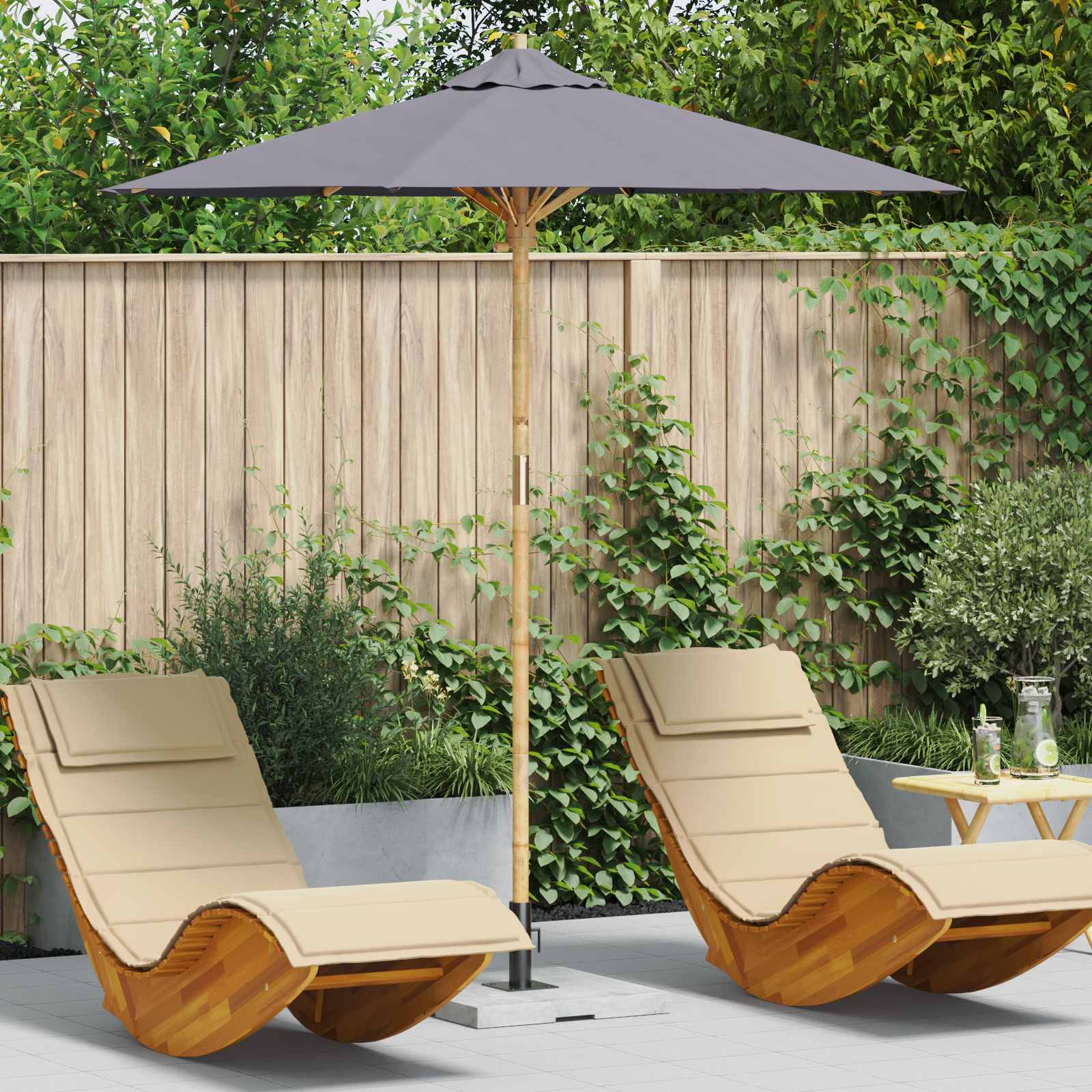 Garten-Sonnenschirm Cremeweiß Ø 150 x 210 cm Bambus