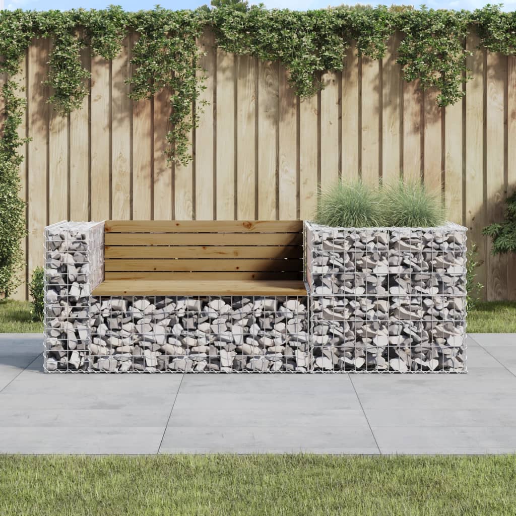 Gartenbank mit Gabione Massivholz Kiefer