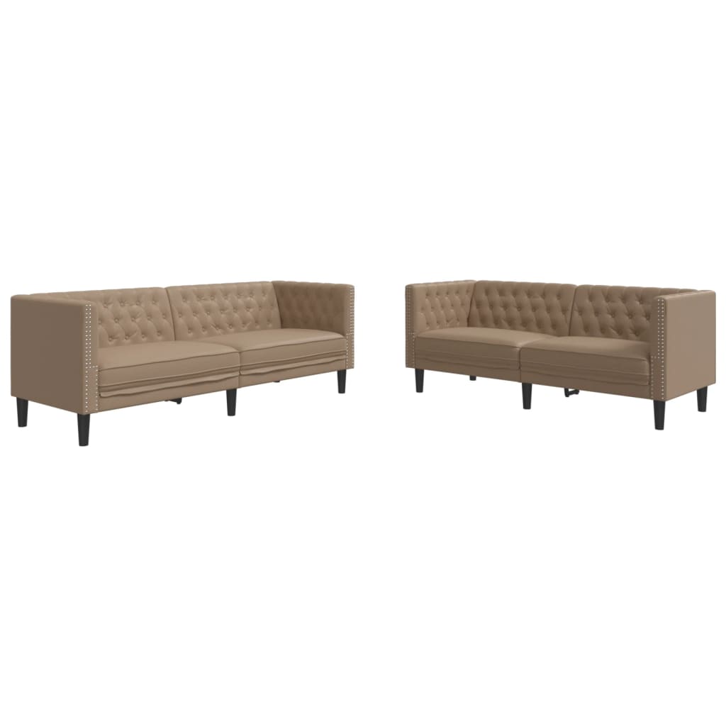 3-tlg. Chesterfield-Sofa-Set Schwarz Kunstleder