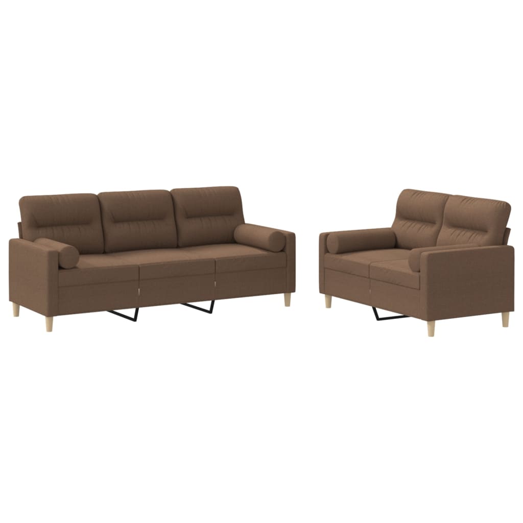 3-tlg. Sofagarnitur mit Kissen Taupe Stoff