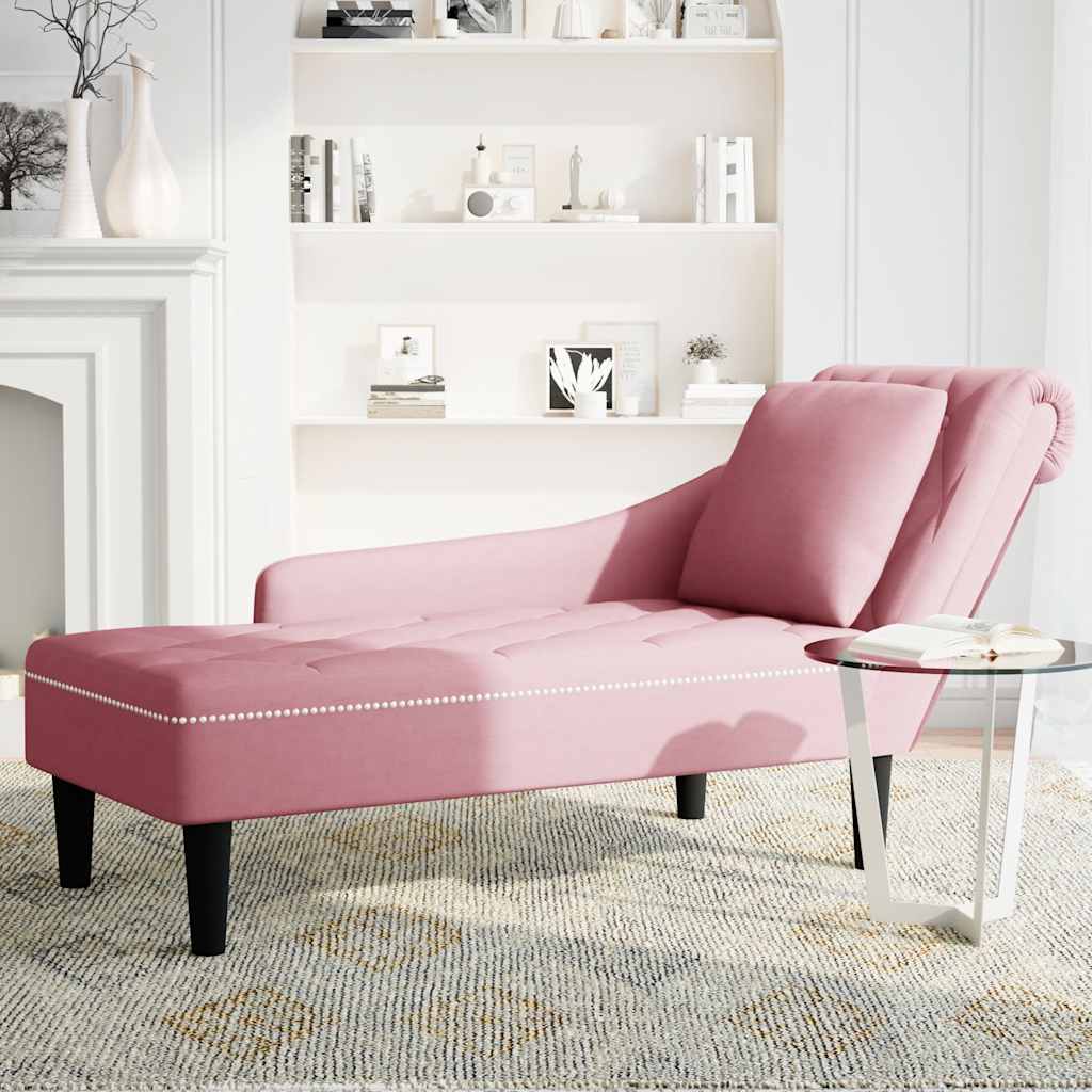 Chaiselongue mit Kissen und Rechter Armlehne Blau Samt