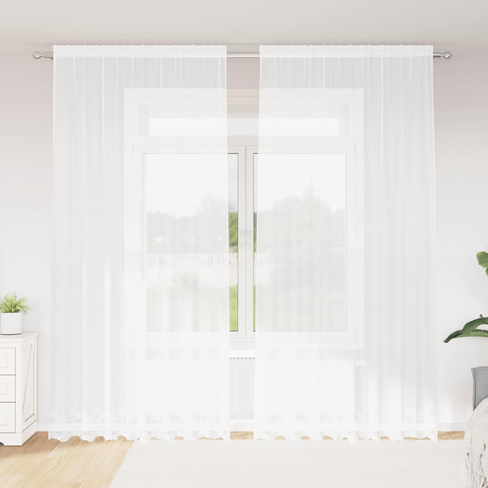 Spitzenvorhang mit Vorhängen Floral Weiß 80 x 150 cm Polyester