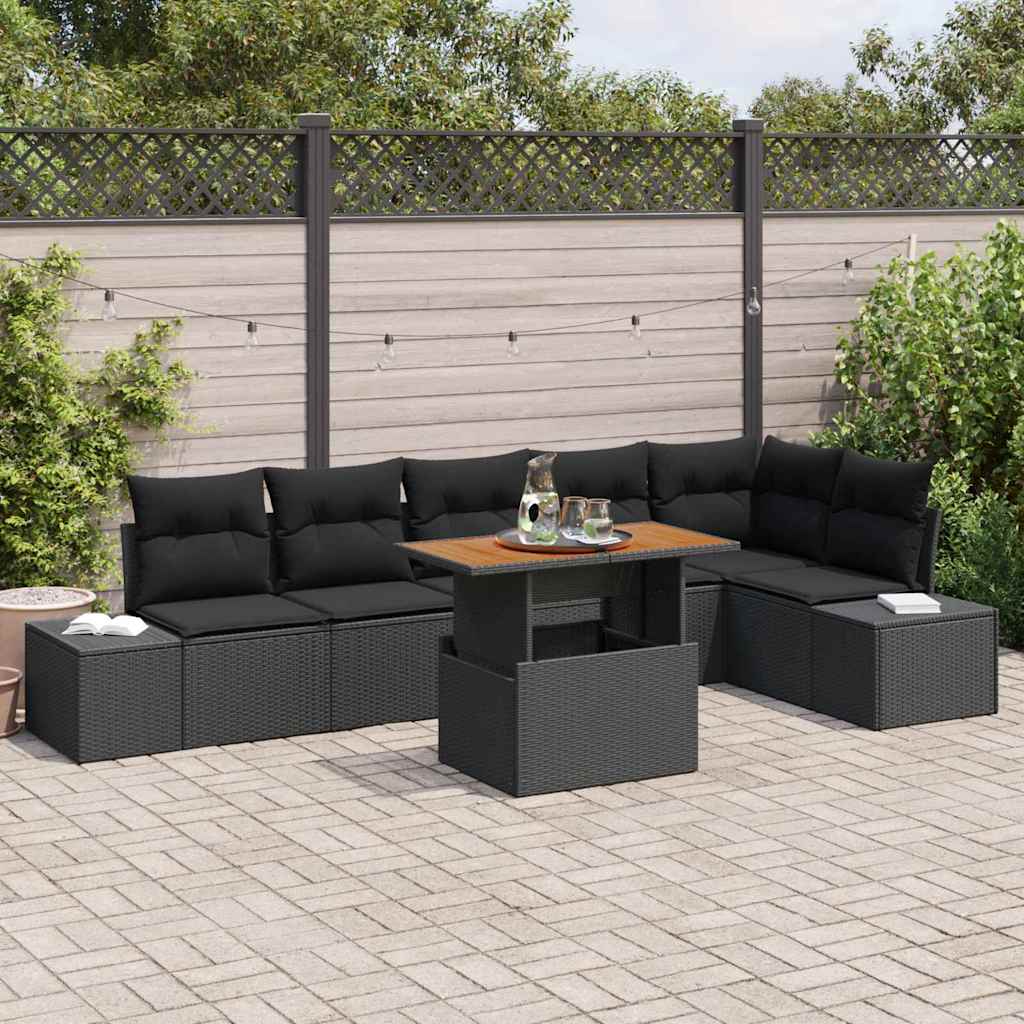 Garten Essgruppe mit Kissen 7 pcs Schwarz und Creme