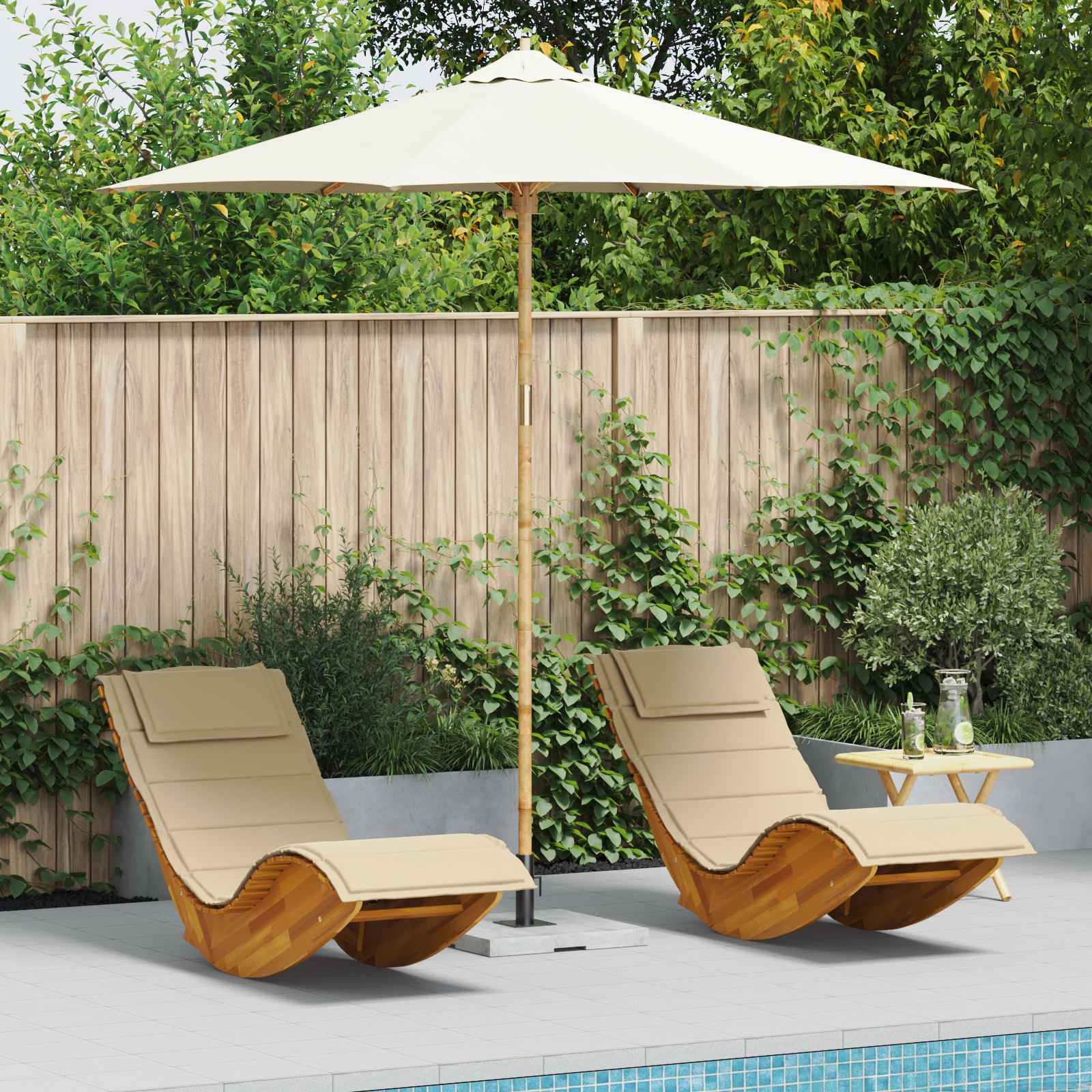 Garten-Sonnenschirm Cremeweiß Ø 150 x 210 cm Bambus