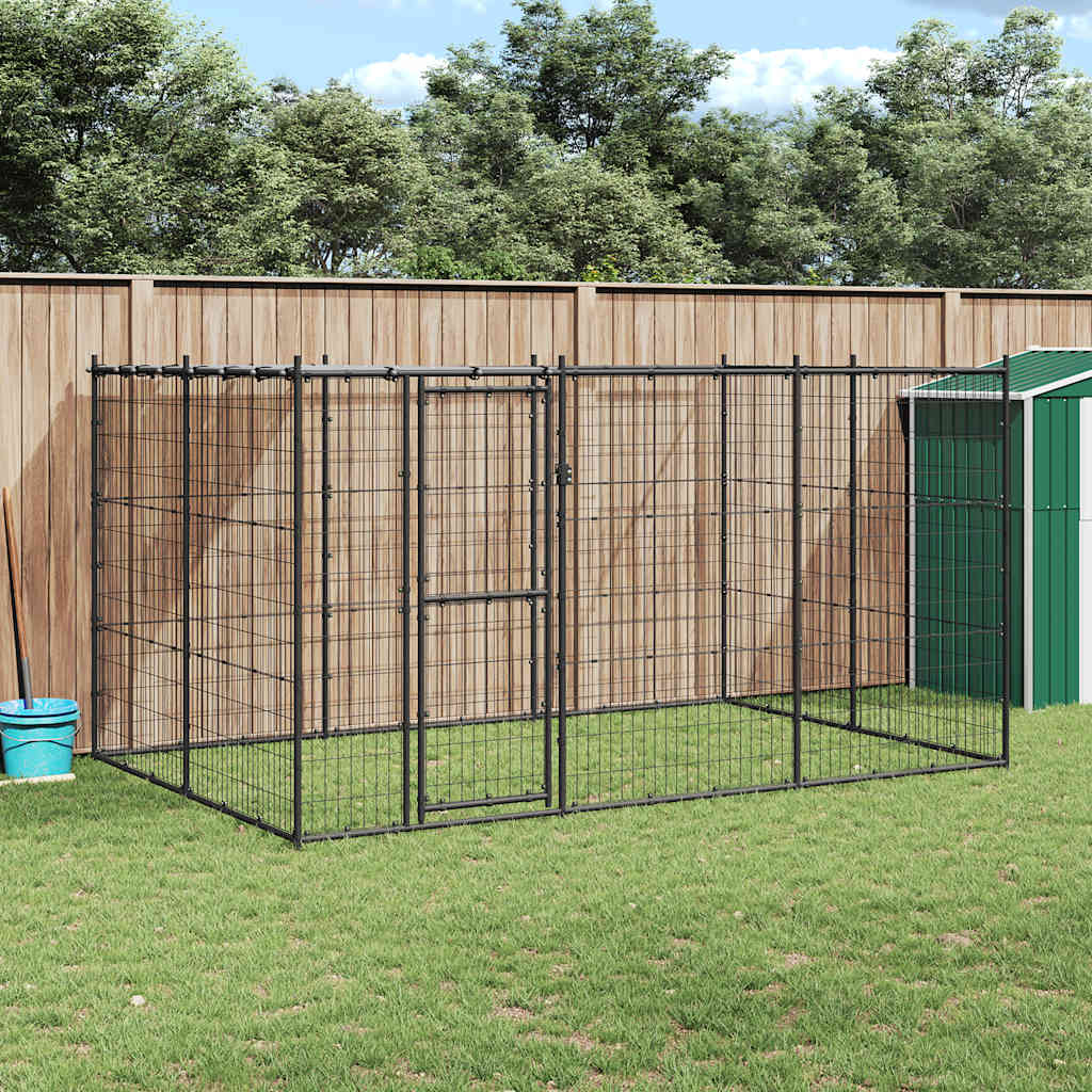 Outdoor-Hundezwinger mit Überdachung Stahl 7,26 m²