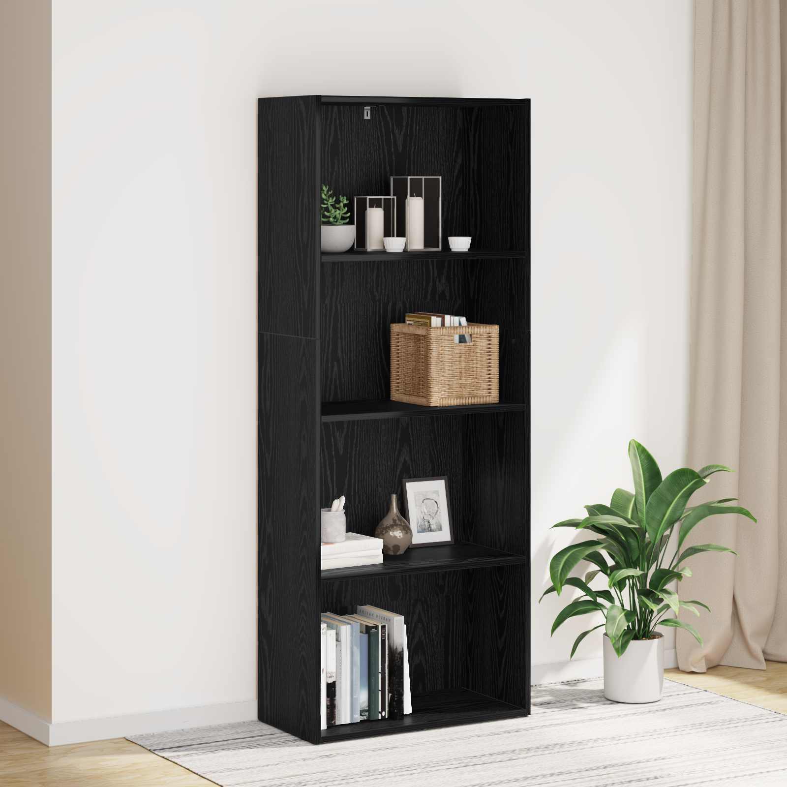 Bücherregal Schwarz Eichen-Optik 80x30x189 cm Holzwerkstoff