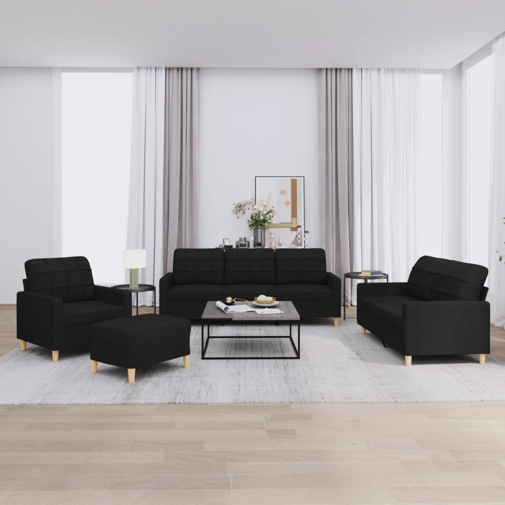 4-tlg. Sofagarnitur mit Kissen Braun Stoff