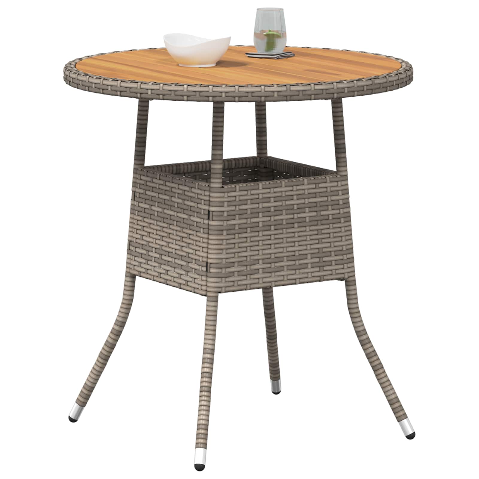 Garten-Esstisch Schwarz Ø 70 cm Poly Rattan Massivholz Akazie