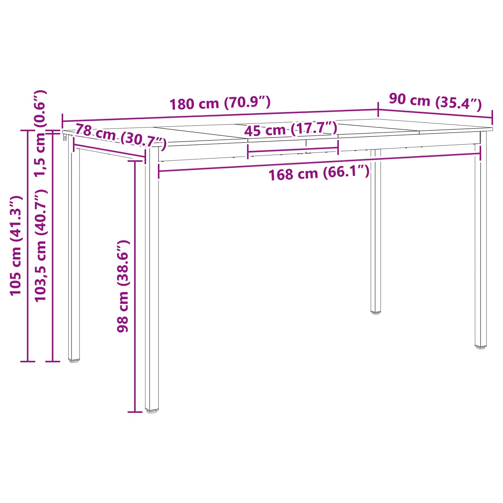 Bartisch Natur 200 x 100 x 105 cm Massives Kiefernholz