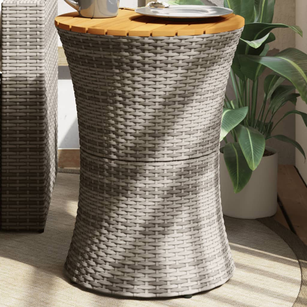 Garten-Beistelltisch Trommelform Schwarz Poly Rattan Massivholz