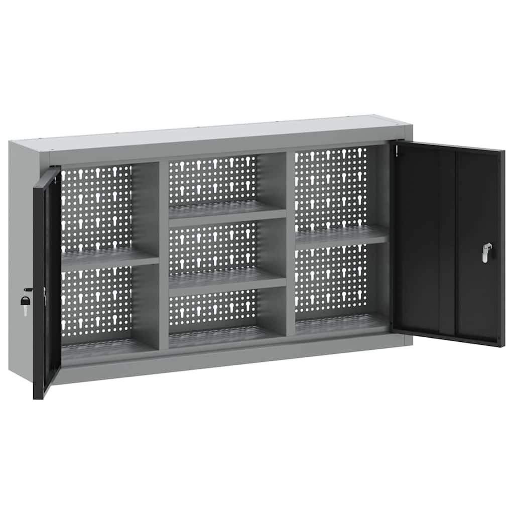 Werkzeugschrank mit Regal Schwarz und Grau 55 x 55 x 55 cm