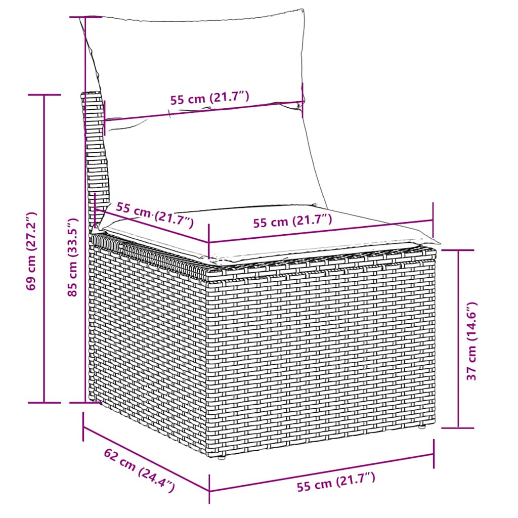 11-tlg. Garten-Sofagarnitur mit Kissen Schwarz Poly Rattan