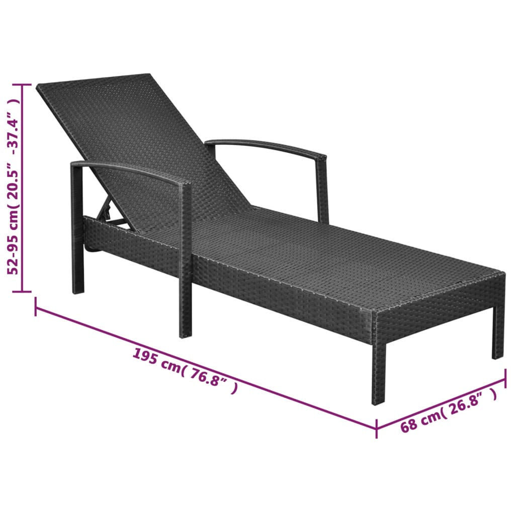 Sonnenliege mit Armlehnen Poly Rattan Grau