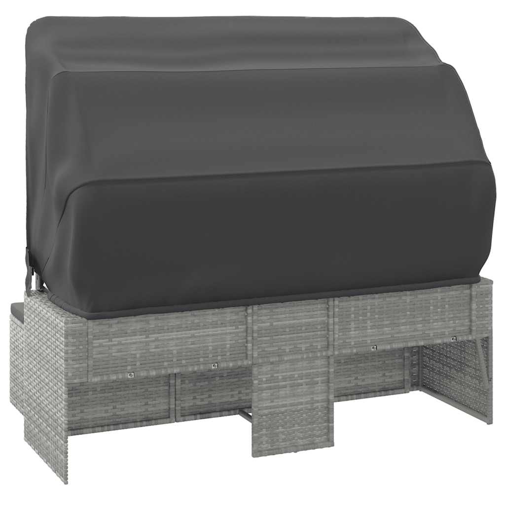3-Sitzer-Gartensofa mit Dach und Fußhocker Schwarz Poly Rattan