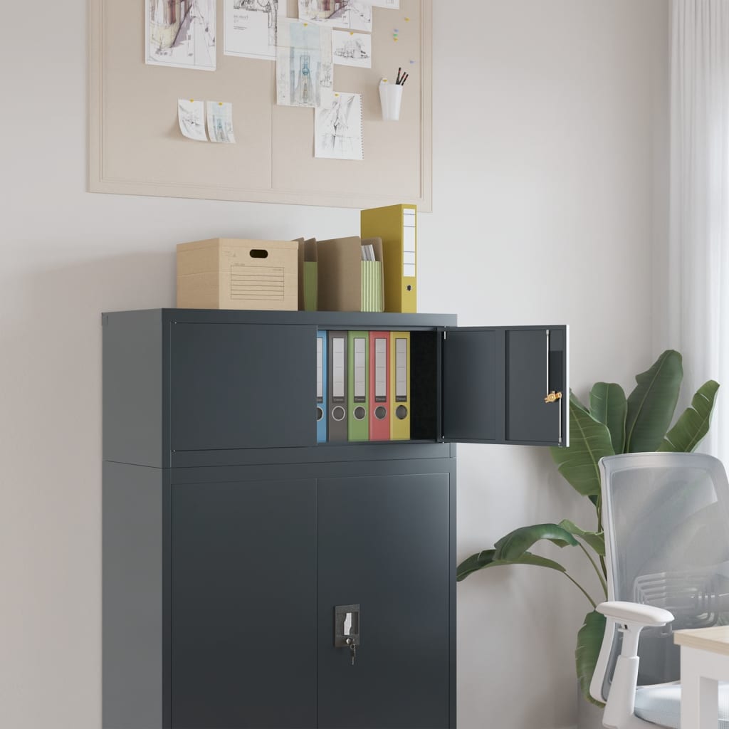 Aktenschrank mit 2 Türen Grau 90 cm Stahl