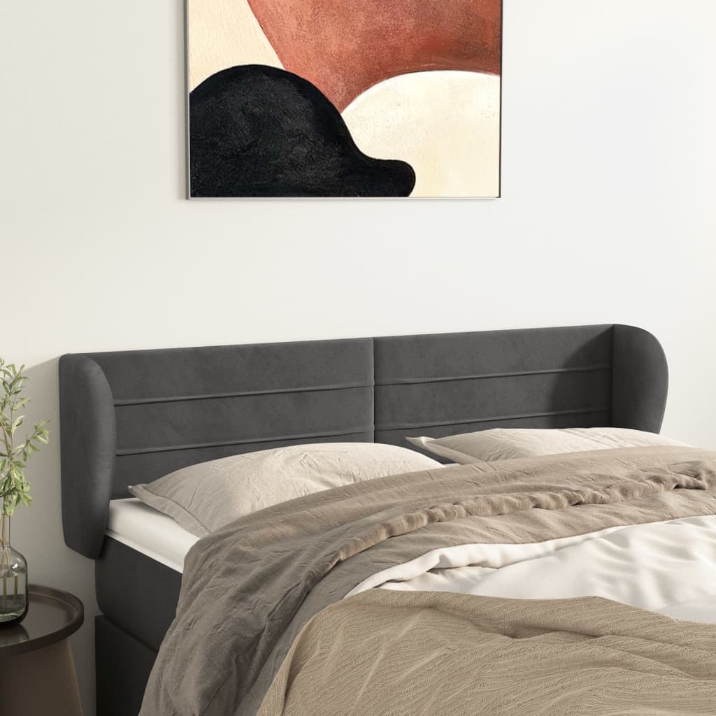 Kopfteil mit Ohren Dunkelblau 203x23x118/128 cm Samt
