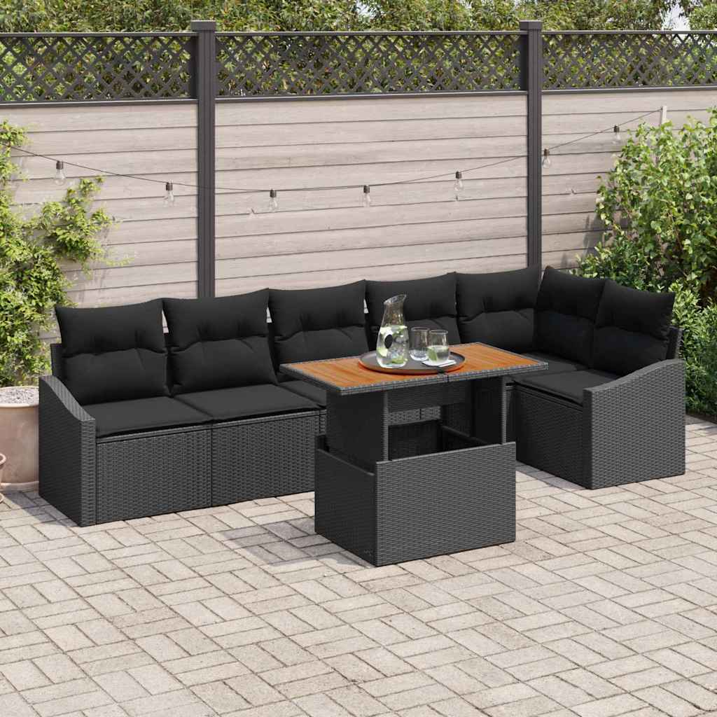 Garten Essgruppe mit Kissen 7 pcs Schwarz und Creme